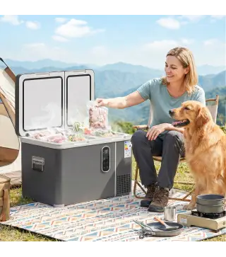 Nevera Portátil Eléctrica con Compresor 35L Doble Zona Control App Luz LED Pantalla para Coche y Camping Negro