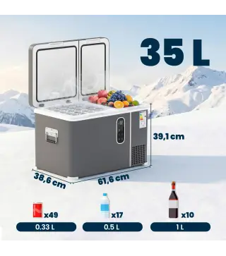 Nevera Portátil Eléctrica con Compresor 35L Doble Zona Control App Luz LED Pantalla para Coche y Camping Negro