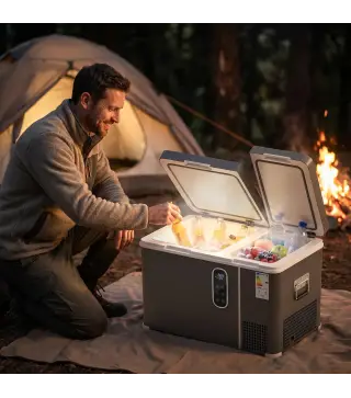 Nevera Portátil Eléctrica con Compresor 35L Doble Zona Control App Luz LED Pantalla para Coche y Camping Negro