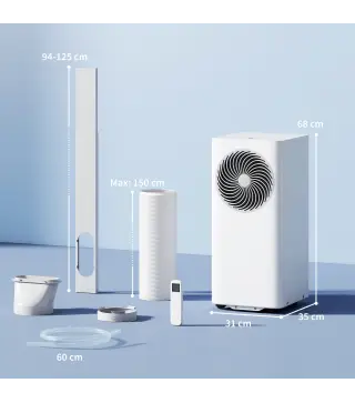 Aire Acondicionado Portátil 7000 BTU 4 en 1 Enfriamiento Deshumidificador Ventilador Modo de Sueño para 26 m² Blanco