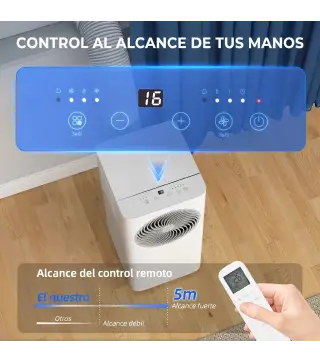 Aire Acondicionado Portátil 7000 BTU 4 en 1 Enfriamiento Deshumidificador Ventilador Modo de Sueño para 26 m² Blanco