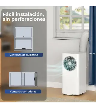 Aire Acondicionado Portátil 7000 BTU 4 en 1 Enfriamiento Deshumidificador Ventilador Modo de Sueño para 26 m² Blanco