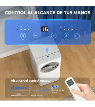 Aire Acondicionado Portátil 9000 BTU 4 en 1 Enfriamiento Deshumidificador Ventilador Modo de Sueño para 33 m² Blanco