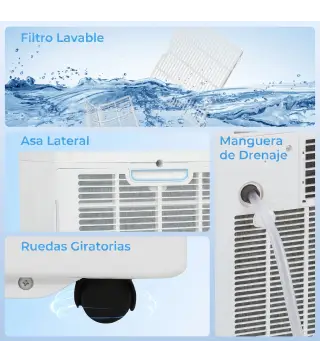 Aire Acondicionado Portátil 9000 BTU 4 en 1 Enfriamiento Deshumidificador Ventilador Modo de Sueño para 33 m² Blanco