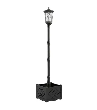Farola Solar Exterior de Jardín con Macetero 2 Modos de Brillo 100/50 lm IP44 Encendido/Apagado Automático Negro