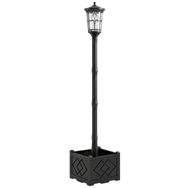 Farola Solar Exterior de Jardín con Macetero 2 Modos de Brillo 100/50 lm IP44 Encendido/Apagado Automático Negro
