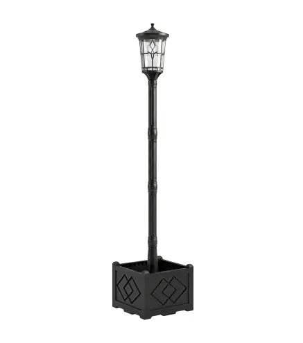 Farola Solar Exterior de Jardín con Macetero 2 Modos de Brillo 100/50 lm IP44 Encendido/Apagado Automático Negro
