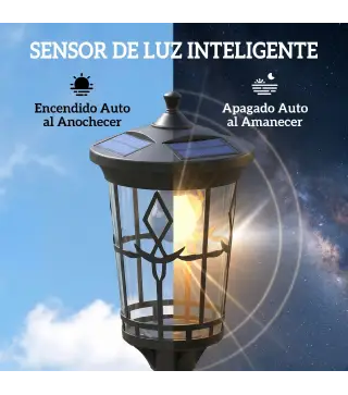 Farola Solar Exterior de Jardín con Macetero 2 Modos de Brillo 100/50 lm IP44 Encendido/Apagado Automático Negro