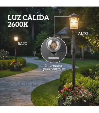 Farola Solar Exterior de Jardín con Macetero 2 Modos de Brillo 100/50 lm IP44 Encendido/Apagado Automático Negro