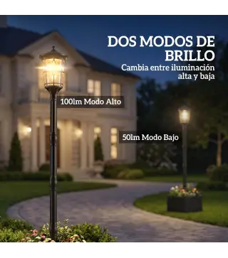 Farola Solar Exterior de Jardín con Macetero 2 Modos de Brillo 100/50 lm IP44 Encendido/Apagado Automático Negro