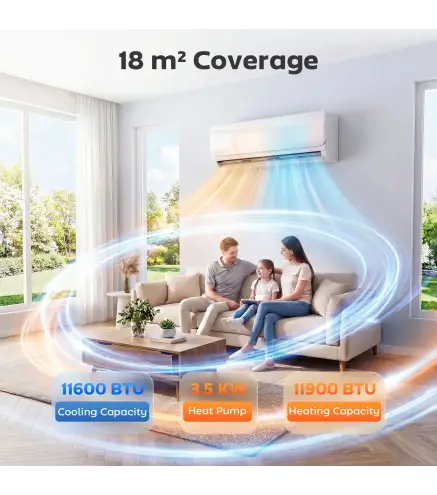 Aire Acondicionado Split Inverter 12000 BTU con Bomba de Calor WiFi y Control por Voz para 18 m² con Kit de Instalación