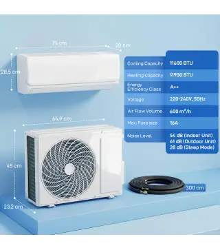 Aire Acondicionado Split Inverter 12000 BTU con Bomba de Calor WiFi y Control por Voz para 18 m² con Kit de Instalación