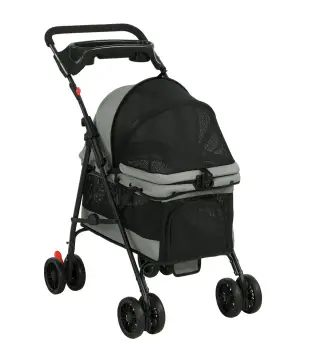 Cochecito para Perros Plegable de 4 Ruedas de EVA Giratorio y Freno Ventanas de Malla Cojín Lavable Portavasos Gris