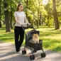 Cochecito para Perros Plegable de 4 Ruedas de EVA Giratorio y Freno Ventanas de Malla Cojín Lavable Portavasos Gris