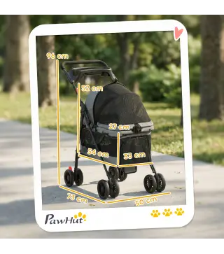 Cochecito para Perros Plegable de 4 Ruedas de EVA Giratorio y Freno Ventanas de Malla Cojín Lavable Portavasos Gris