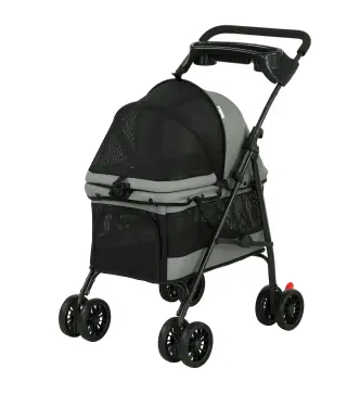Cochecito para Perros Plegable de 4 Ruedas de EVA Giratorio y Freno Ventanas de Malla Cojín Lavable Portavasos Gris