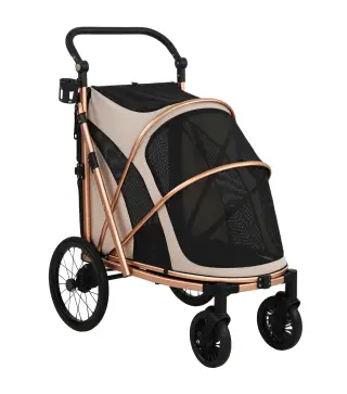 Carrito para Perros Plegable hasta 20 kg con Ruedas Grandes Suspensión y Freno Ventanas de Malla Cojín Marrón Claro