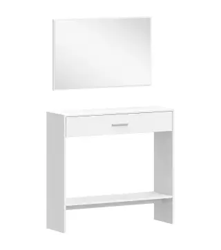 Recibidor de Entrada con Espejo Cajón y Estante Mueble de Recibidor para Pasillo 91,5x27,9x85,5 cm Blanco