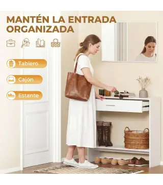 Recibidor de Entrada con Espejo Cajón y Estante Mueble de Recibidor para Pasillo 91,5x27,9x85,5 cm Blanco