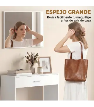 Recibidor de Entrada con Espejo Cajón y Estante Mueble de Recibidor para Pasillo 91,5x27,9x85,5 cm Blanco