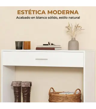 Recibidor de Entrada con Espejo Cajón y Estante Mueble de Recibidor para Pasillo 91,5x27,9x85,5 cm Blanco