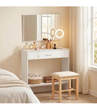 Recibidor de Entrada con Espejo Cajón y Estante Mueble de Recibidor para Pasillo 91,5x27,9x85,5 cm Blanco