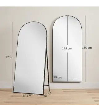 Espejo de Cuerpo Entero 180x80 cm Marco de Aluminio Independiente Apoyado y de Pared Negro