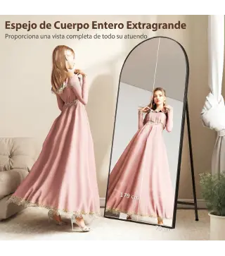 Espejo de Cuerpo Entero 180x80 cm Marco de Aluminio Independiente Apoyado y de Pared Negro