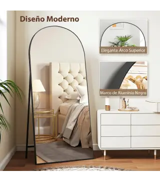 Espejo de Cuerpo Entero 180x80 cm Marco de Aluminio Independiente Apoyado y de Pared Negro