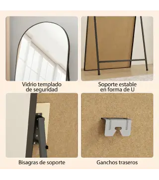 Espejo de Cuerpo Entero 180x80 cm Marco de Aluminio Independiente Apoyado y de Pared Negro