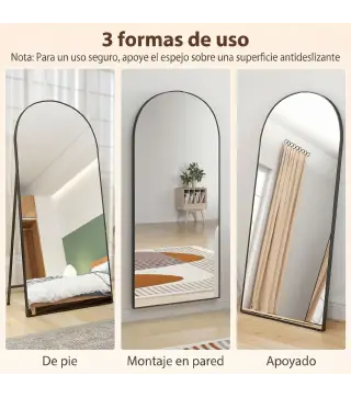 Espejo de Cuerpo Entero 180x80 cm Marco de Aluminio Independiente Apoyado y de Pared Negro