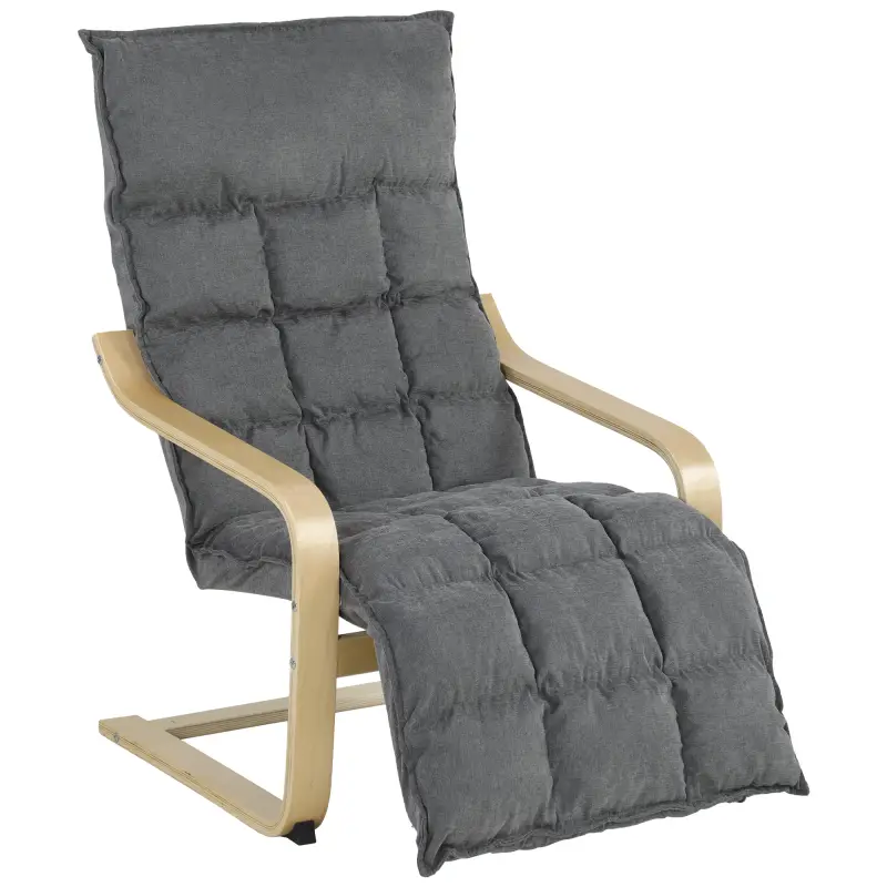 Butaca de Salón Tapizada en Lino con Reposapiés con Balanceo Suave Respaldo Alto Asiento Amplio Gris