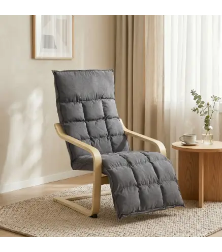 Butaca de Salón Tapizada en Lino con Reposapiés con Balanceo Suave Respaldo Alto Asiento Amplio Gris