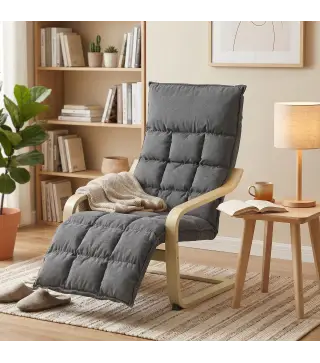 Butaca de Salón Tapizada en Lino con Reposapiés con Balanceo Suave Respaldo Alto Asiento Amplio Gris