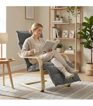 Butaca de Salón Tapizada en Lino con Reposapiés con Balanceo Suave Respaldo Alto Asiento Amplio Gris