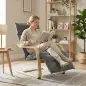 Butaca de Salón Tapizada en Lino con Reposapiés con Balanceo Suave Respaldo Alto Asiento Amplio Gris