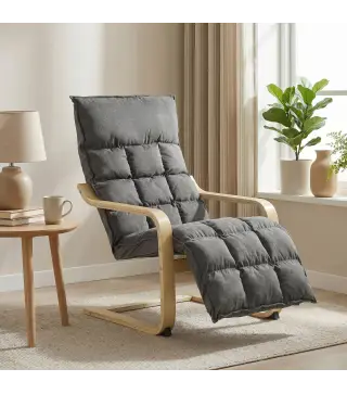 Butaca de Salón Tapizada en Lino con Reposapiés con Balanceo Suave Respaldo Alto Asiento Amplio Gris