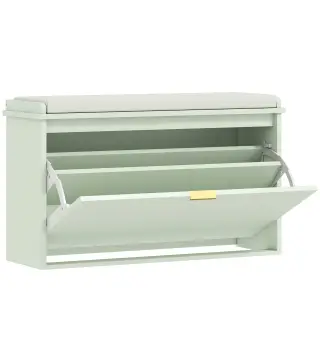 Banco Zapatero con Asiento Acolchado Cajón Abatible Estante Ajustable para Entrada Dormitorio 80x26x47,5 cm Verde Claro