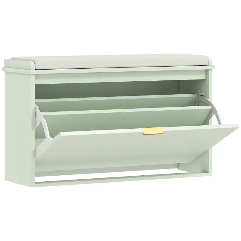 Banco Zapatero con Asiento Acolchado Cajón Abatible Estante Ajustable para Entrada Dormitorio 80x26x47,5 cm Verde Claro