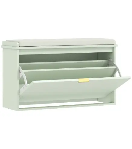 Banco Zapatero con Asiento Acolchado Cajón Abatible Estante Ajustable para Entrada Dormitorio 80x26x47,5 cm Verde Claro