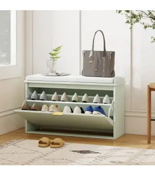 Banco Zapatero con Asiento Acolchado Cajón Abatible Estante Ajustable para Entrada Dormitorio 80x26x47,5 cm Verde Claro