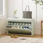 Banco Zapatero con Asiento Acolchado Cajón Abatible Estante Ajustable para Entrada Dormitorio 80x26x47,5 cm Verde Claro