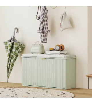 Banco Zapatero con Asiento Acolchado Cajón Abatible Estante Ajustable para Entrada Dormitorio 80x26x47,5 cm Verde Claro