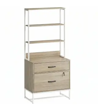 Mueble Archivador con Estantería 2 Cajones Encimera para Impresora Cerradura para A4 Letter Legal Roble