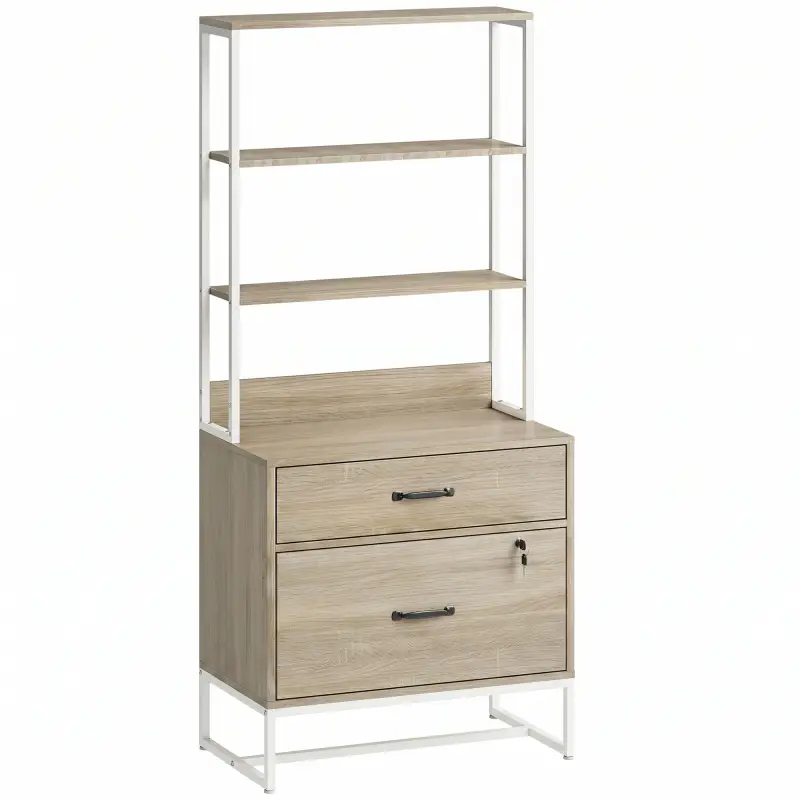 Mueble Archivador con Estantería 2 Cajones Encimera para Impresora Cerradura para A4 Letter Legal Roble Mueble Archivador con Estantería 2 Cajones Encimera para Impresora Cerradura para A4 Letter Legal Roble