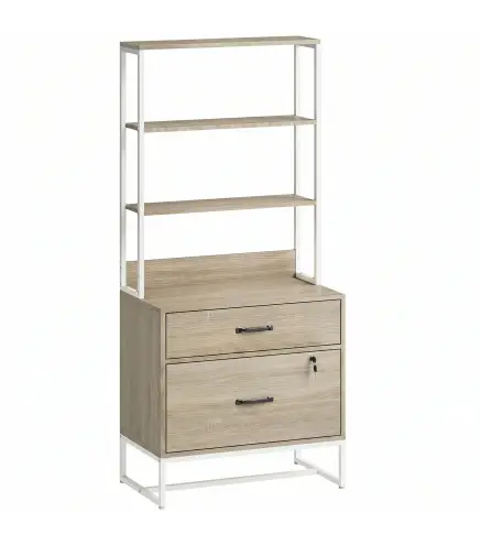 Mueble Archivador con Estantería 2 Cajones Encimera para Impresora Cerradura para A4 Letter Legal Roble