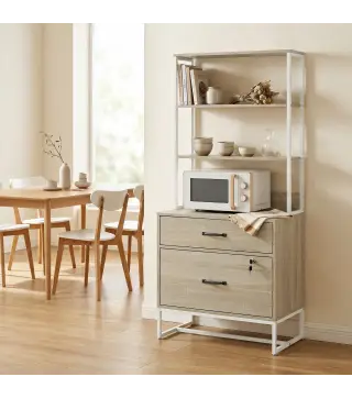 Mueble Archivador con Estantería 2 Cajones Encimera para Impresora Cerradura para A4 Letter Legal Roble