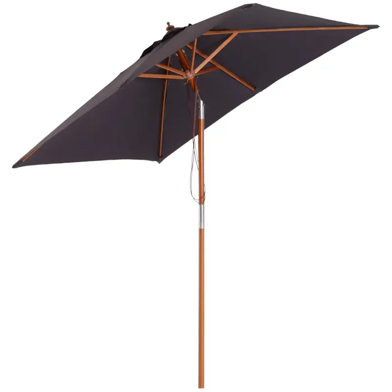 Sombrilla de Jardín Rectangular 200x150x235 cm Inclinable con Anti-UV y Poste de Madera para Terraza Patio Gris Oscuro