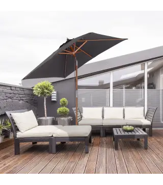 Sombrilla de Jardín Rectangular 200x150x235 cm Inclinable con Anti-UV y Poste de Madera para Terraza Patio Gris Oscuro