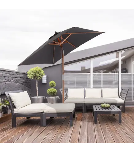 Sombrilla de Jardín Rectangular 200x150x235 cm Inclinable con Anti-UV y Poste de Madera para Terraza Patio Gris Oscuro